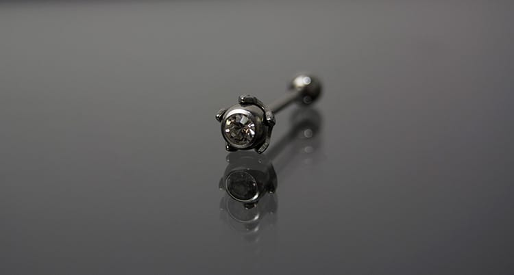 Barbell acero joya engarzada transparente