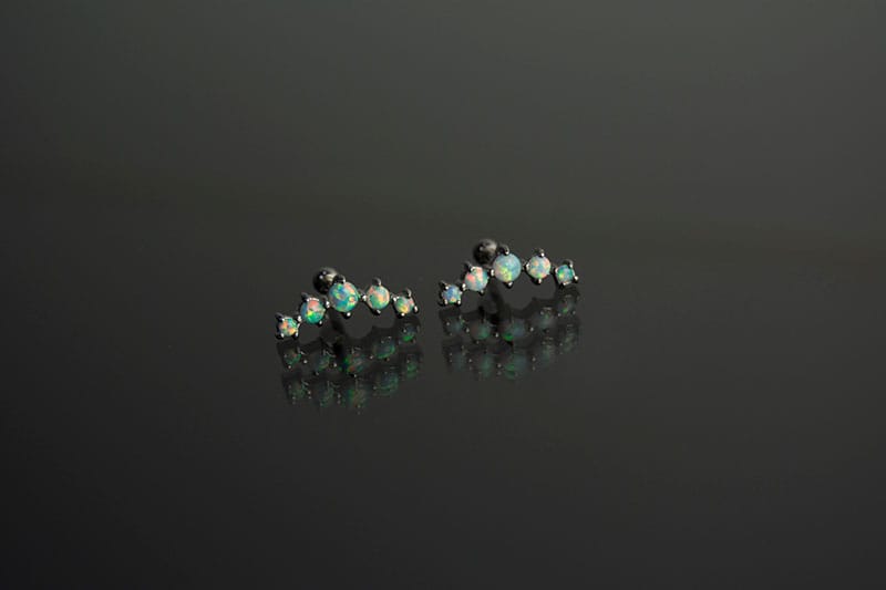 Lab acero rosca 5 gemas engarzados ópalo