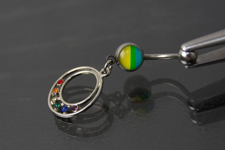Navel acero colgante joya colores