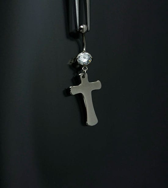 Navel acero joya blanco cruz