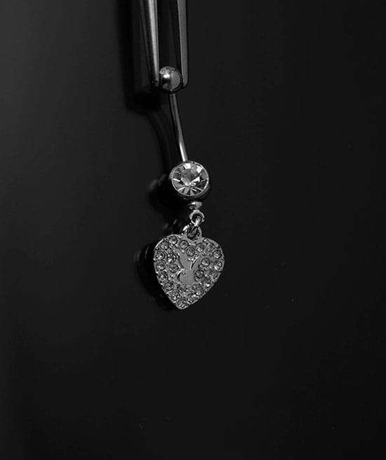 Navel acero joya cristal blanco colgante corazón