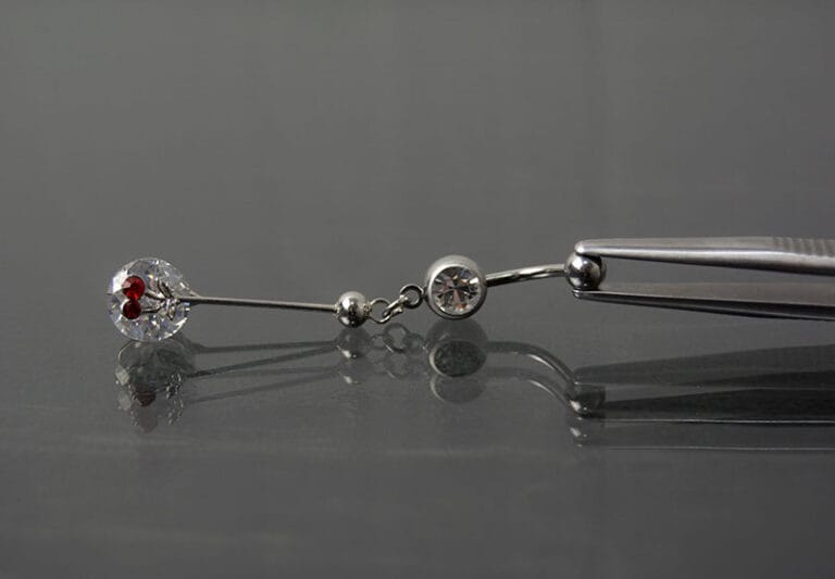 Navel acero joya cristal blanco colgante transparente