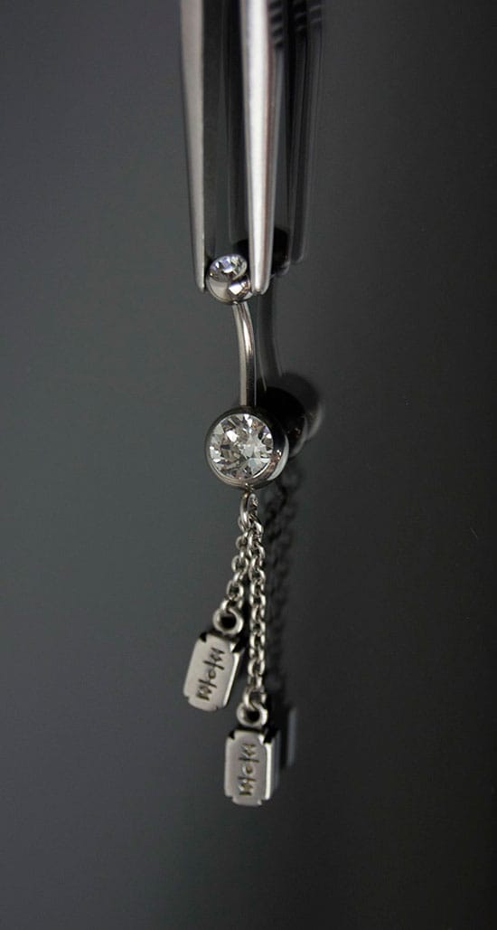 Navel acero joya cristal cadenas y cuchillas