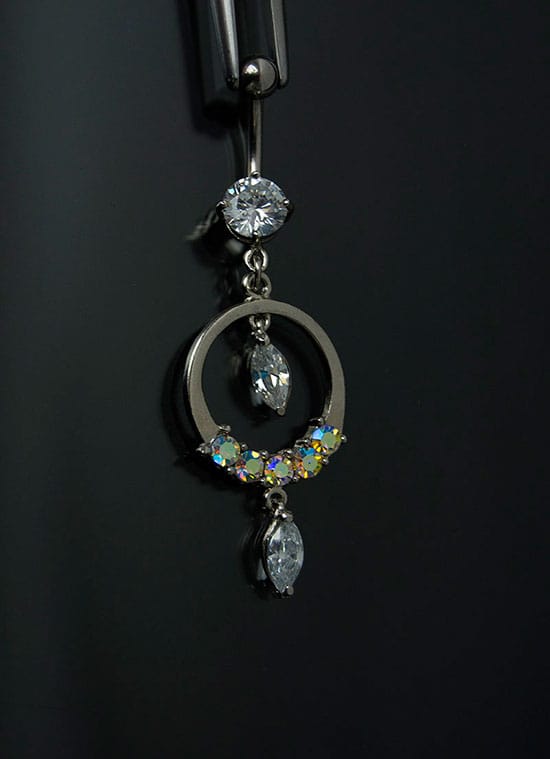 Navel acero joya cristal transparente