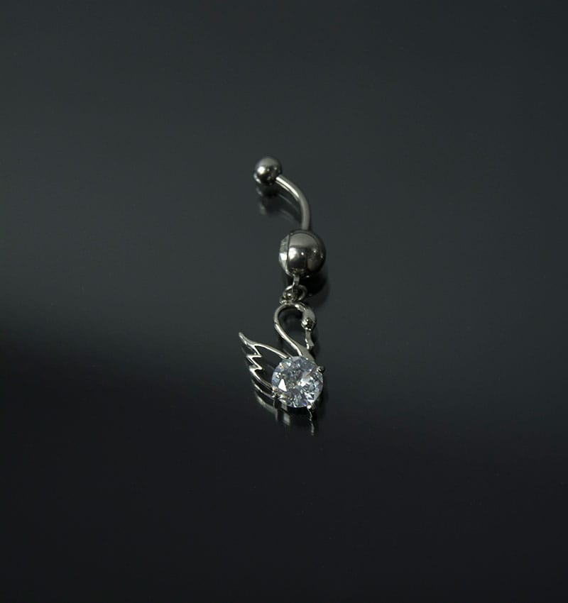Navel acero joya cristal transparente colgante cisne