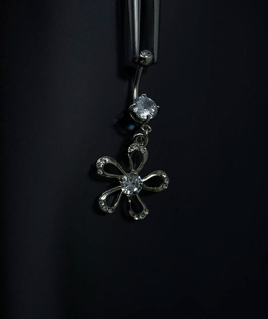 Navel acero joya cristal transparente colgante flor