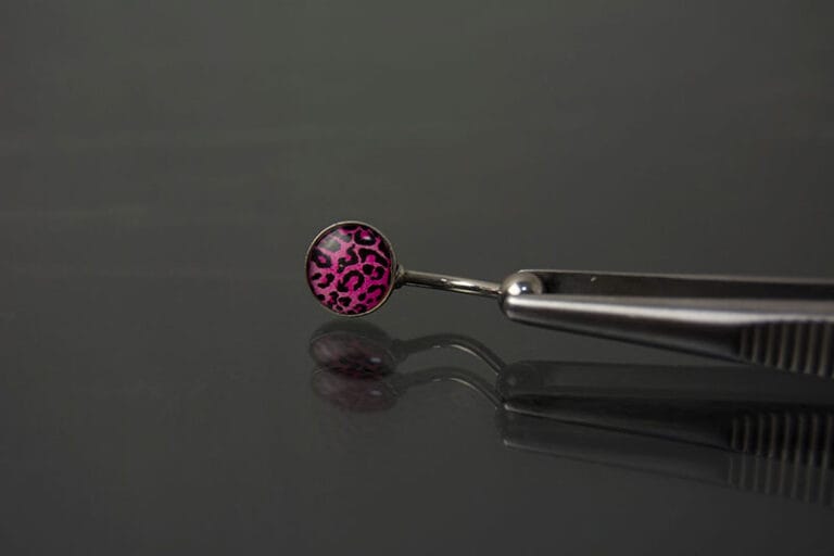 Navel acero joya leopardo rosa fuerte
