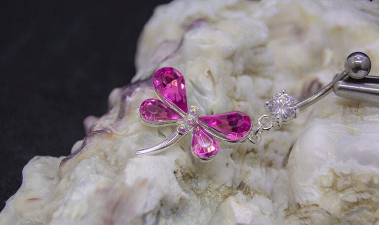 Navel acero mariposa cristal rosa