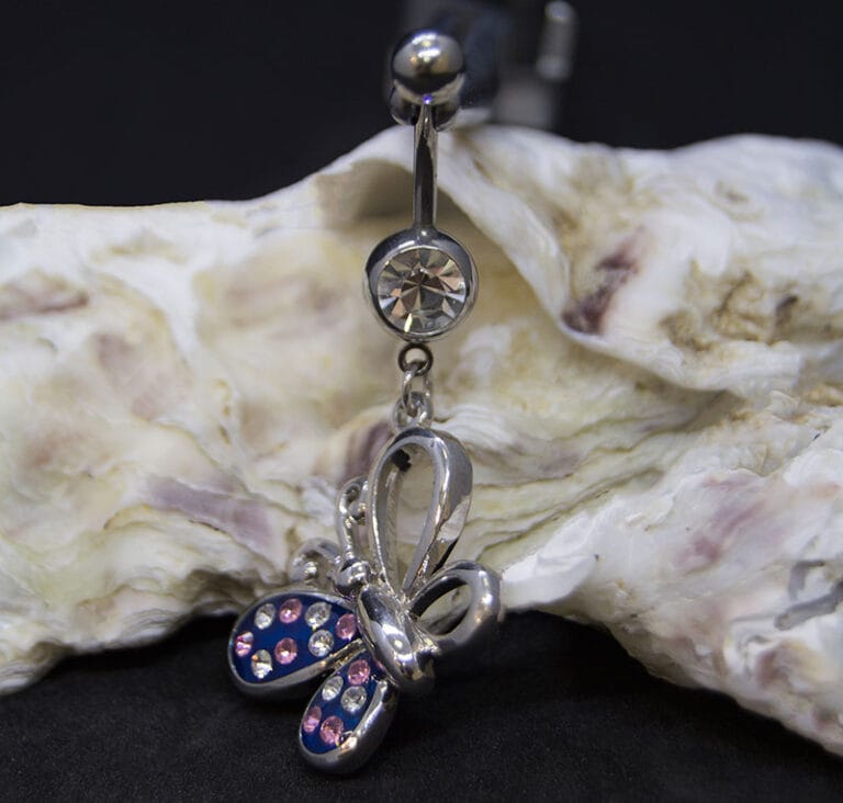 Navel acero mariposa y joya