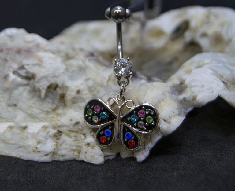 Navel acero mariposas joyas base negra