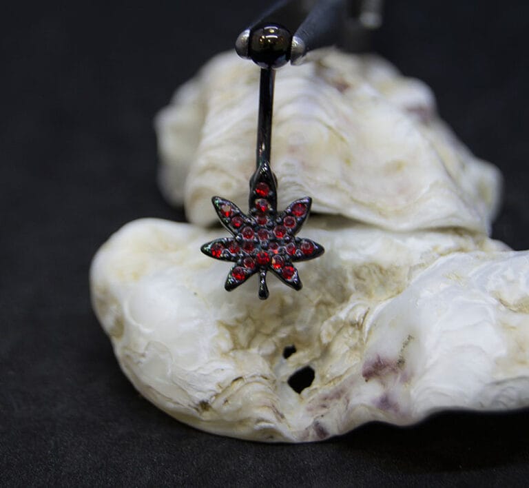 Navel acero negro hoja joyería