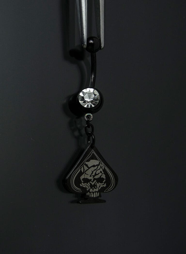 Navel acero negro joya blanco