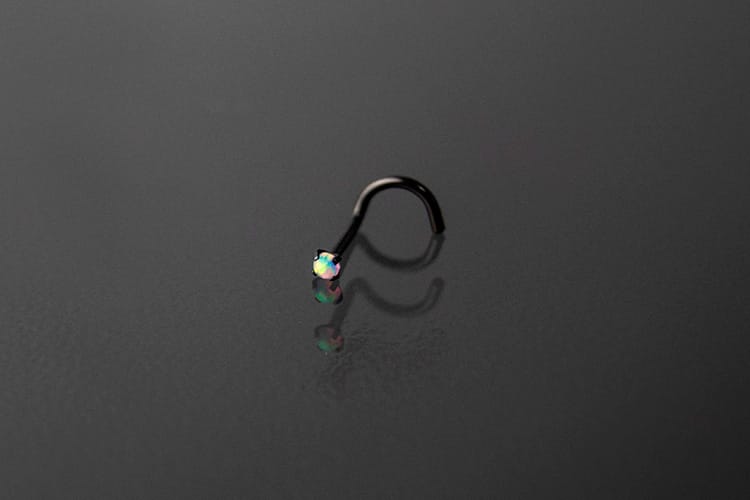 Piercing acero color negro joya ópalo enganchada