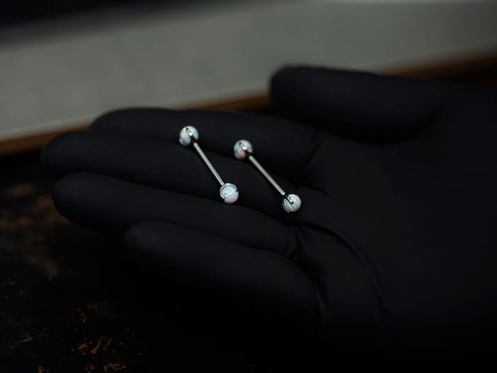 Piercing de lengua 16 mm con opalos