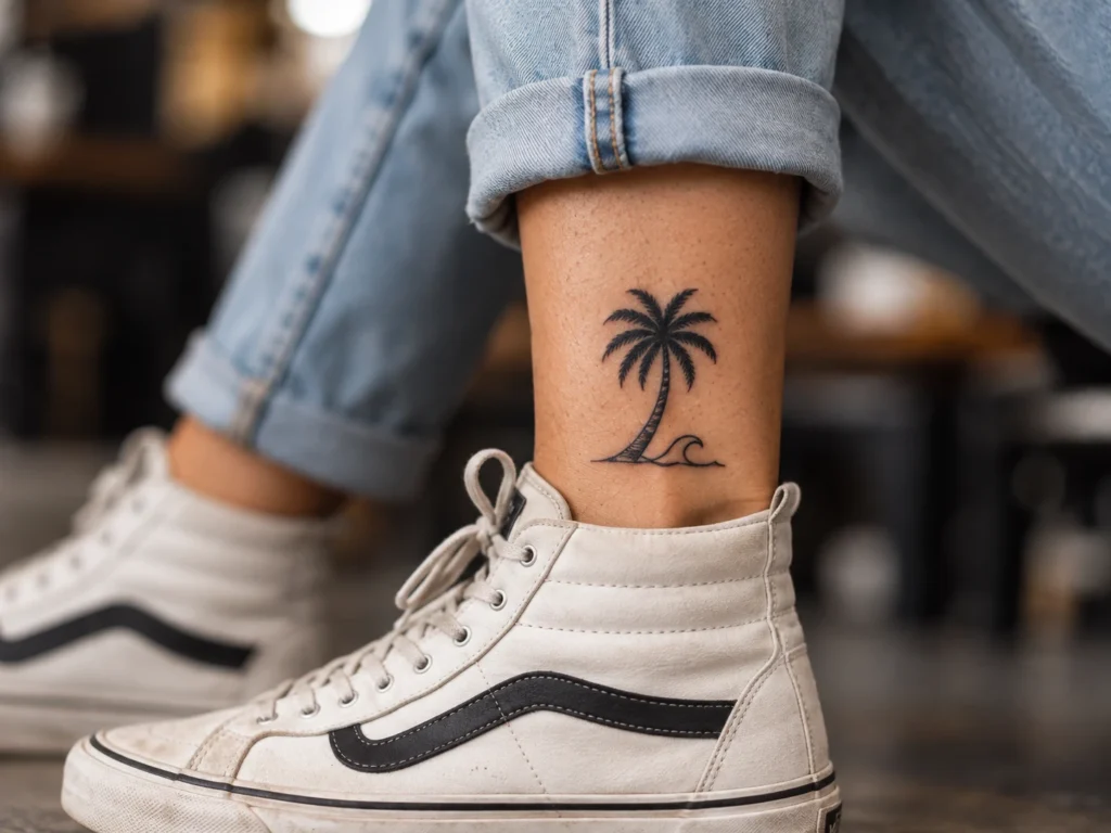 Tatuaje visible en pierna o tobillo para ilustrar Piscina, mar y tatuaje reciente: por qué conviene esperar a que la piel cierre