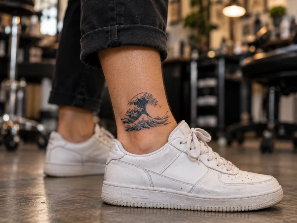 Tatuaje visible en pierna o tobillo para ilustrar Tatuajes alrededor de la rodilla: diseñar con una articulación en movimiento