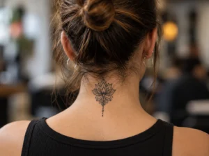 Tatuaje visible en cuello o nuca para ilustrar Tatuajes en cuello: visibilidad, tamaño y continuidad con otras zonas