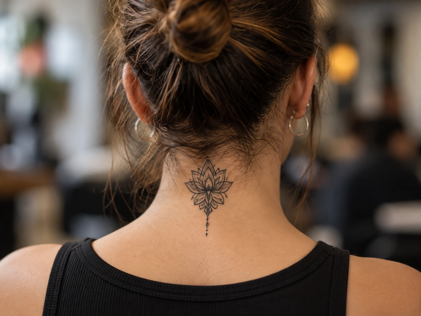 Tatuaje visible en cuello o nuca para ilustrar Tatuajes en cuello: visibilidad, tamaño y continuidad con otras zonas