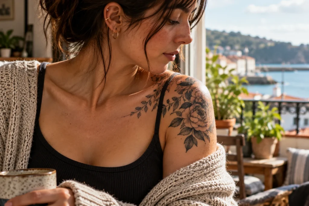 Persona con piercing de oreja en una escena cotidiana relacionada con cómo combinar varios piercings de oreja sin que todo compita por espacio
