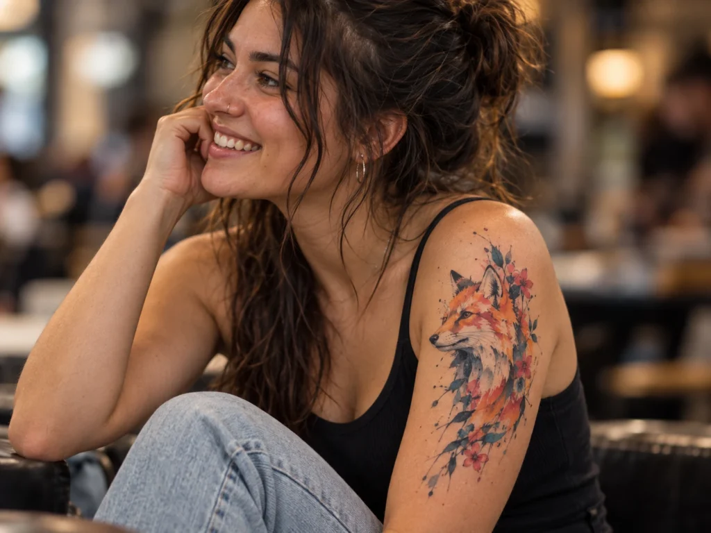 Tatuaje visible en hombro o brazo superior para ilustrar Motivos tradicionales: cómo usar símbolos clásicos sin copiar diseños