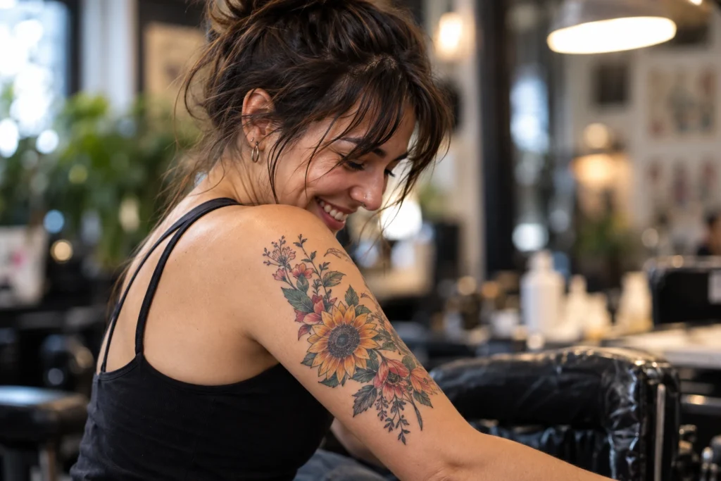 Tatuaje visible en hombro o brazo superior para ilustrar Tatuajes en hombro: diseños que acompañan el volumen