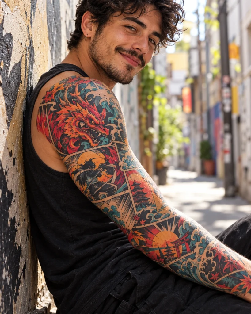 Tatuajes visibles en brazo o antebrazo para ilustrar Manga completa: cómo conectar piezas sin convertir todo en fondo
