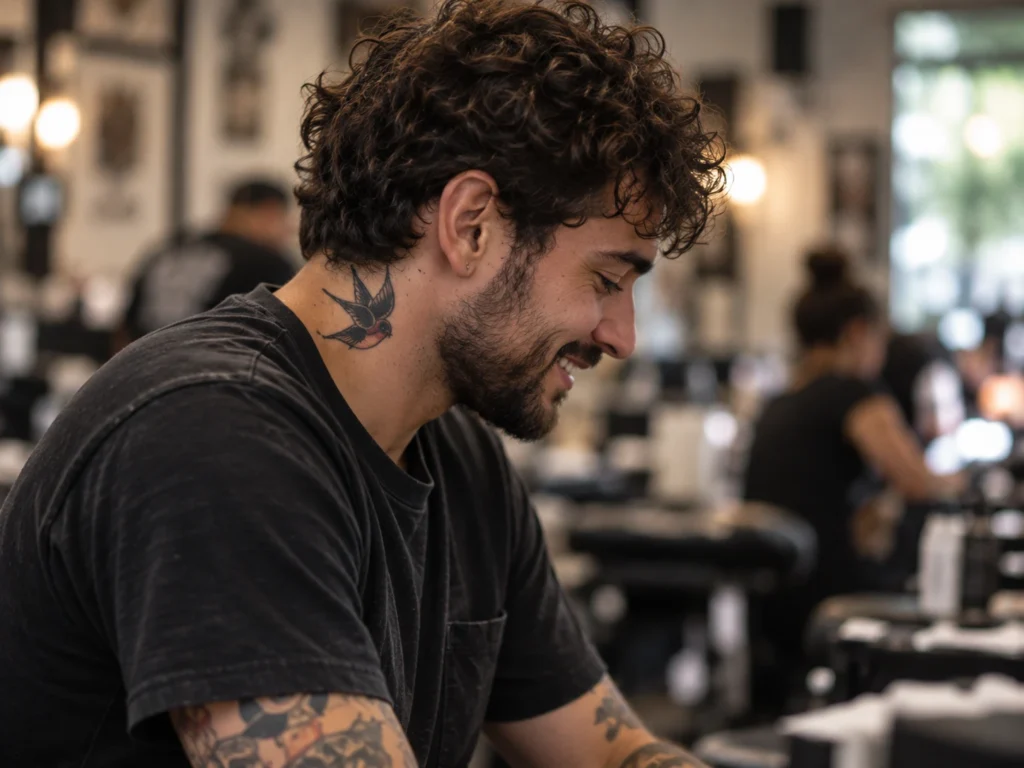 Tatuaje visible en cuello o nuca para ilustrar Tatuajes detrás de la oreja: pequeño formato con poco margen