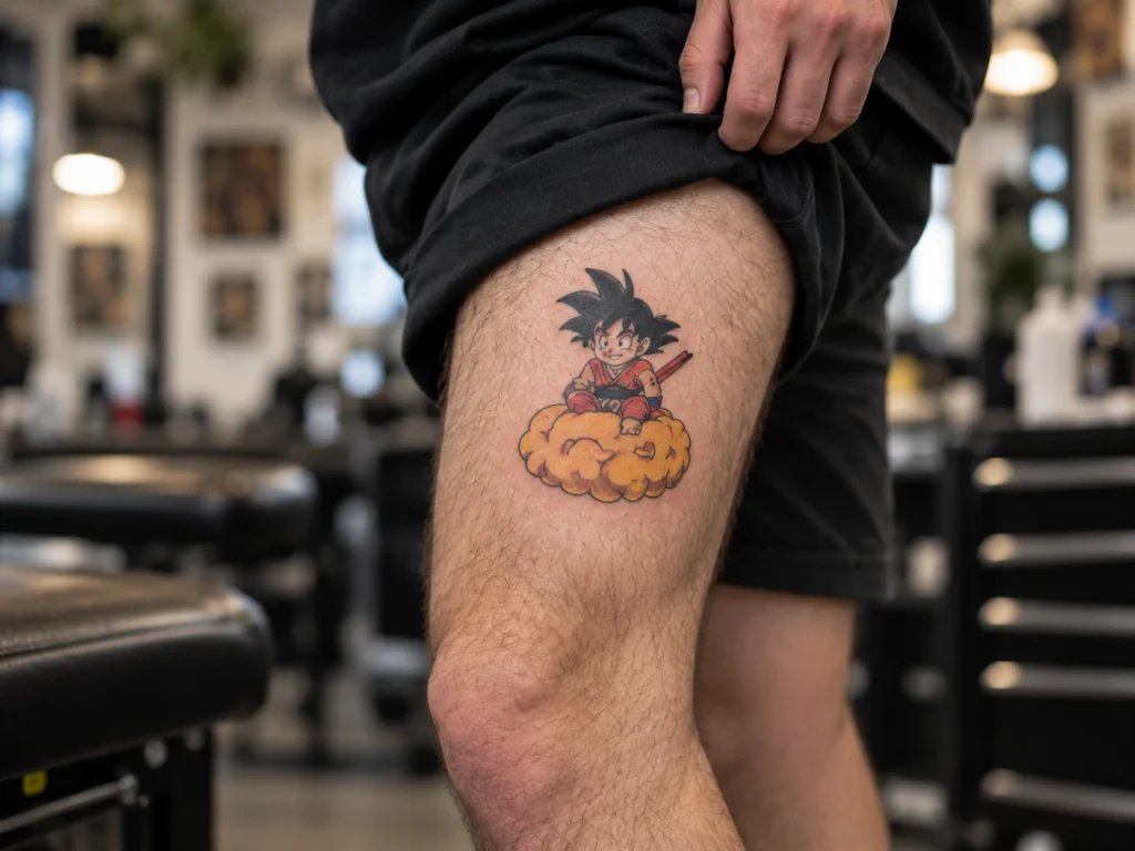 Tatuaje visible en el muslo para ilustrar Tatuajes en muslo: espacio para piezas medianas y grandes