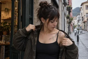 Persona con piercing de labio en una escena cotidiana relacionada con piercings corporales y ropa diaria: la prueba que conviene hacer antes de elegir zona