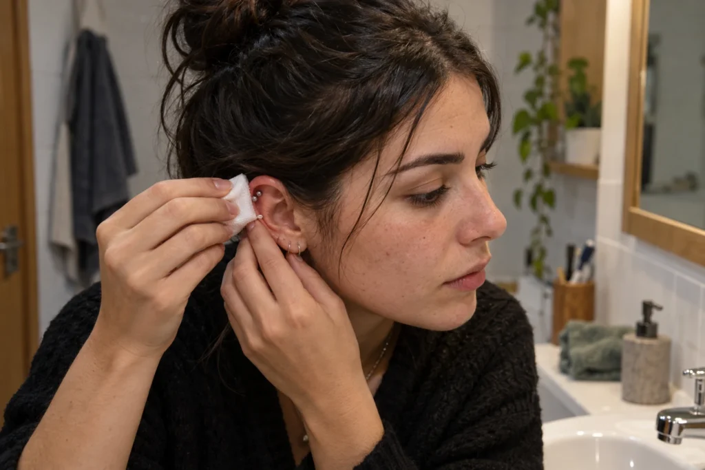 Piercing de oreja en contexto de cuidado y revisión — Auriculares, cascos y piercing de oreja: cómo reducir roces durante la curación